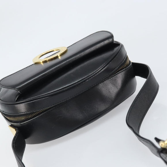 CELINE Circle Shoulder Bag Leather Black Gold Auth 171411V