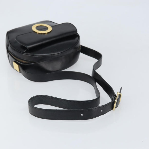CELINE Circle Shoulder Bag Leather Black Gold Auth 171411V