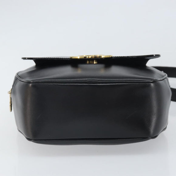 CELINE Circle Shoulder Bag Leather Black Gold Auth 171411V