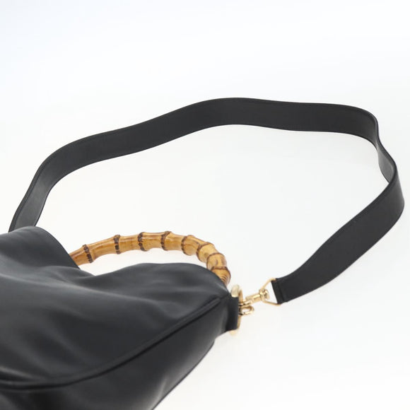 GUCCI Bamboo Shoulder Bag Leather 2way Black Gold 001 2058 1638 Auth 171417