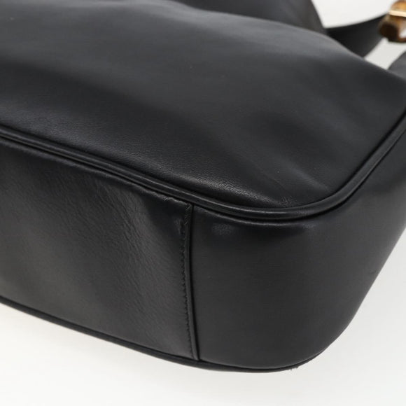 GUCCI Bamboo Shoulder Bag Leather 2way Black Gold 001 2058 1638 Auth 171417