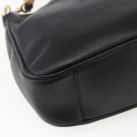 GUCCI Bamboo Shoulder Bag Leather 2way Black Gold 001 2058 1638 Auth 171417