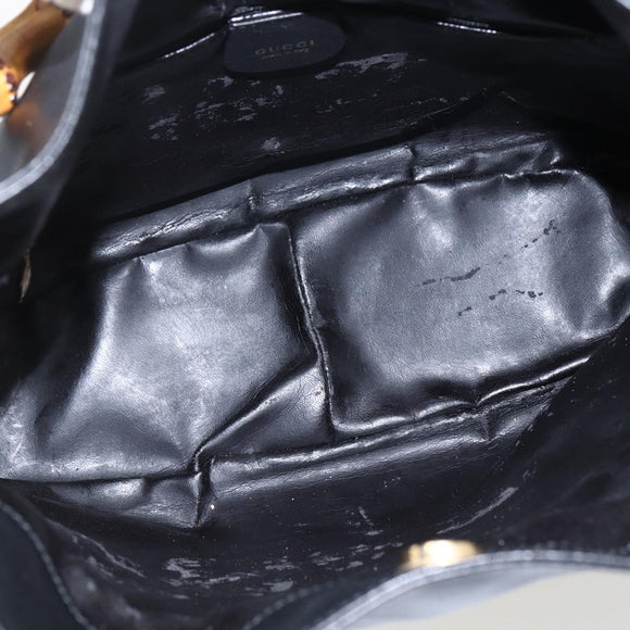 GUCCI Bamboo Shoulder Bag Leather 2way Black Gold 001 2058 1638 Auth 171417