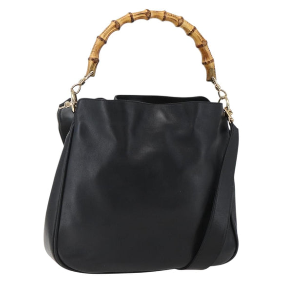 GUCCI Bamboo Shoulder Bag Leather 2way Black Gold 001 2058 1638 Auth 171417