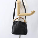 GUCCI Bamboo Shoulder Bag Leather 2way Black Gold 001 2058 1638 Auth 171417-23
