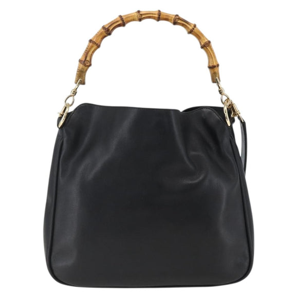 GUCCI Bamboo Shoulder Bag Leather 2way Black Gold 001 2058 1638 Auth 171417