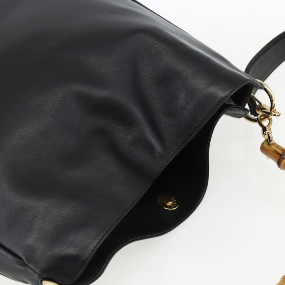 GUCCI Bamboo Shoulder Bag Leather 2way Black Gold 001 2058 1638 Auth 171417