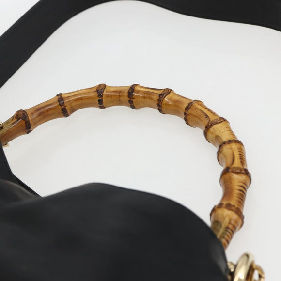 GUCCI Bamboo Shoulder Bag Leather 2way Black Gold 001 2058 1638 Auth 171417