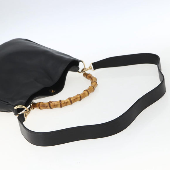 GUCCI Bamboo Shoulder Bag Leather 2way Black Gold 001 2058 1638 Auth 171417
