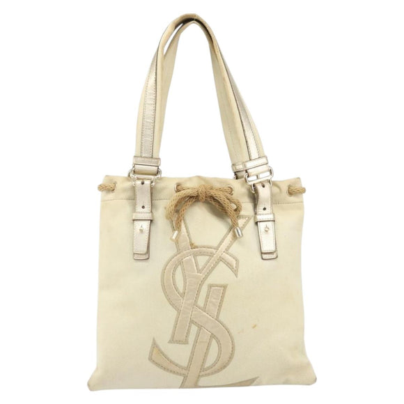 SAINT LAURENT Kahala Tote Bag Canvas Beige Gold 123435 Auth 171425