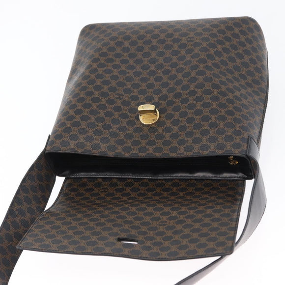 CELINE Macadam Canvas Schoudertas PVC Leer Zwart Goud Auth 171442V