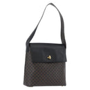 CELINE Macadam Canvas Schoudertas PVC Leer Zwart Goud Auth 171442V-1