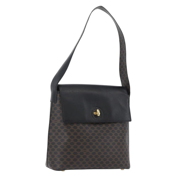 CELINE Macadam Canvas Schoudertas PVC Leer Zwart Goud Auth 171442V