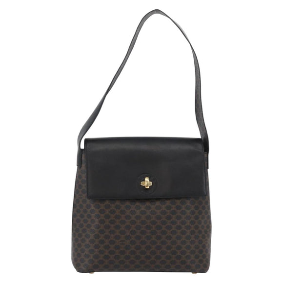 CELINE Macadam Canvas Schoudertas PVC Leer Zwart Goud Auth 171442V