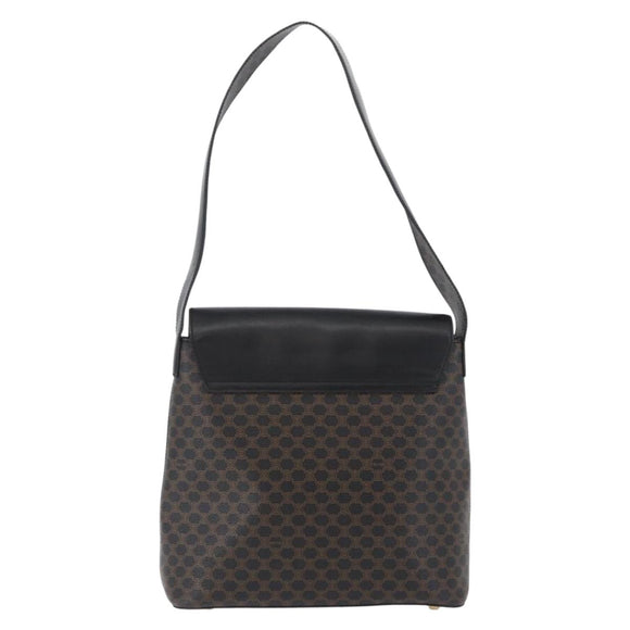 CELINE Macadam Canvas Schoudertas PVC Leer Zwart Goud Auth 171442V