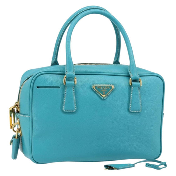 PRADA Hand Bag Safiano leather Gold Emerald Green Auth 171445V