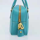 PRADA Hand Bag Safiano leather Gold Emerald Green Auth 171445V-4