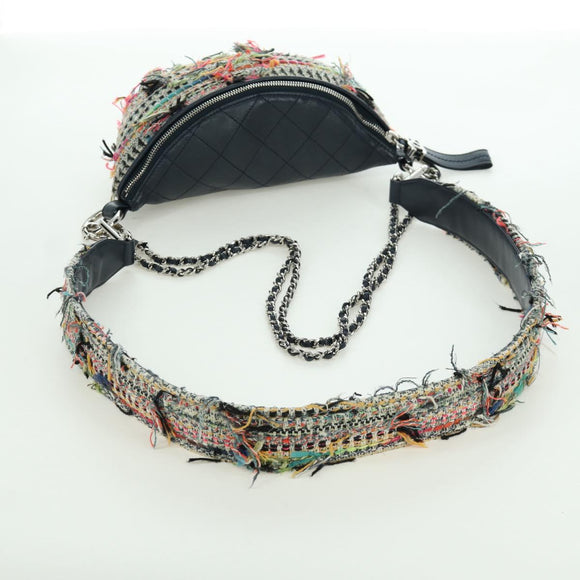 CHANEL Matelasse Chain Bag Tweed 2way Multicolor Silver CC Auth 171446SAM