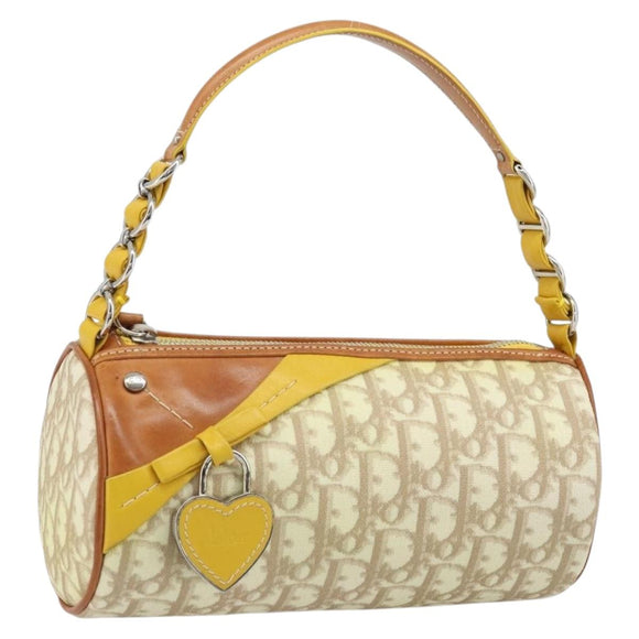 Christian Dior Trotter Canvas Romantic Bag PVC Beige Silver Auth 171447V