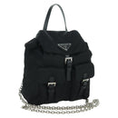 PRADA Chain Shoulder Bag Nylon Black Silver Auth 171449M-1
