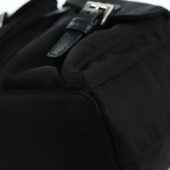 PRADA Umhängetasche Kette Nylon Schwarz Silber Auth 171449M