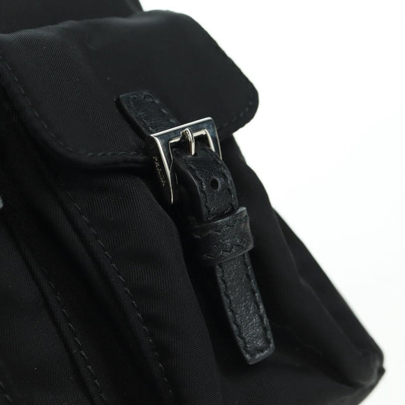 PRADA Umhängetasche Kette Nylon Schwarz Silber Auth 171449M