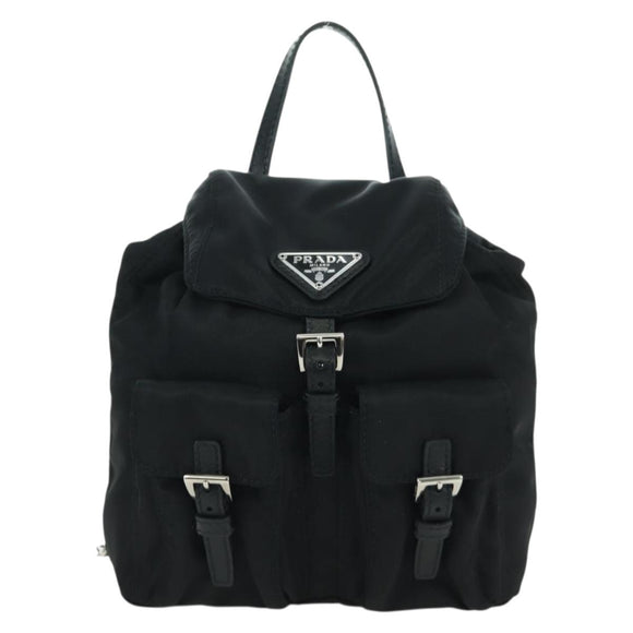 PRADA Chain Shoulder Bag Nylon Black Silver Auth 171449M
