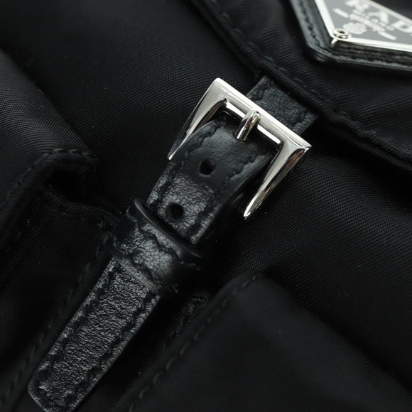 PRADA Chain Shoulder Bag Nylon Black Silver Auth 171449M