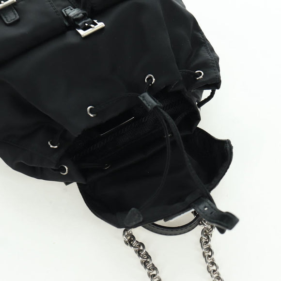PRADA Chain Shoulder Bag Nylon Black Silver Auth 171449M