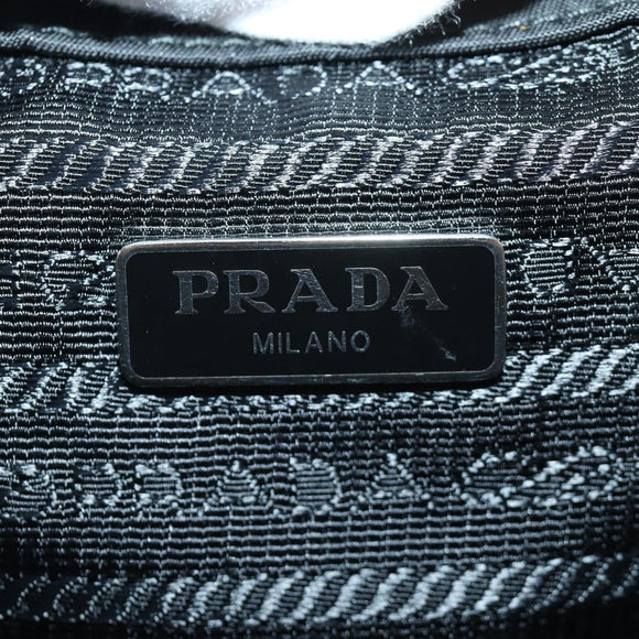 PRADA Umhängetasche Kette Nylon Schwarz Silber Auth 171449M