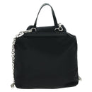 PRADA Chain Shoulder Bag Nylon Black Silver Auth 171449M-3