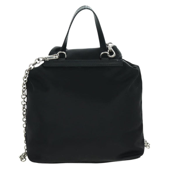 PRADA Chain Shoulder Bag Nylon Black Silver Auth 171449M