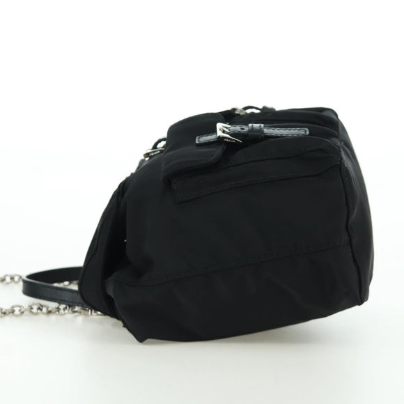 PRADA Chain Shoulder Bag Nylon Black Silver Auth 171449M