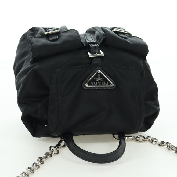 PRADA Chain Shoulder Bag Nylon Black Silver Auth 171449M