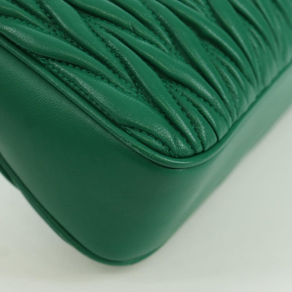 Miu Miu Matelasse Chain Shoulder Bag Leather 2way Green Gold Auth 171450SAM