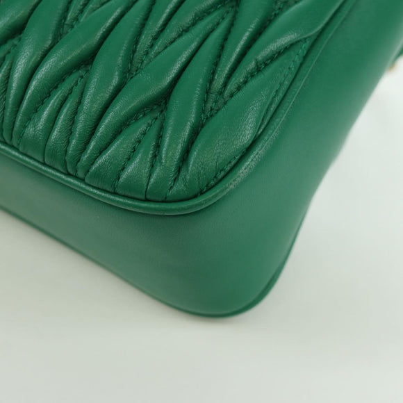 Miu Miu Matelasse Chain Shoulder Bag Leather 2way Green Gold Auth 171450SAM