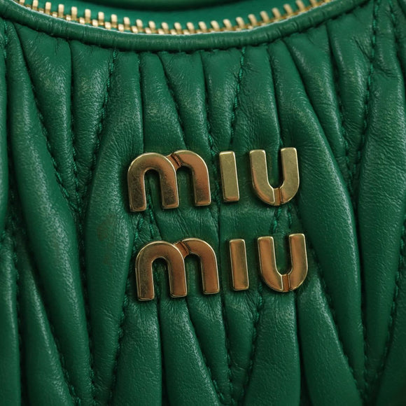 Miu Miu Matelasse Chain Shoulder Bag Leather 2way Green Gold Auth 171450SAM