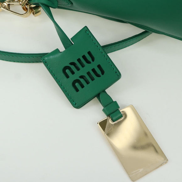 Miu Miu Matelasse Chain Shoulder Bag Leather 2way Green Gold Auth 171450SAM