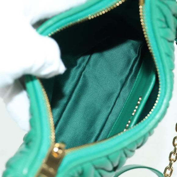 Miu Miu Matelasse Chain Shoulder Bag Leather 2way Green Gold Auth 171450SAM