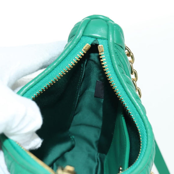 Miu Miu Matelasse Chain Shoulder Bag Leather 2way Green Gold Auth 171450SAM
