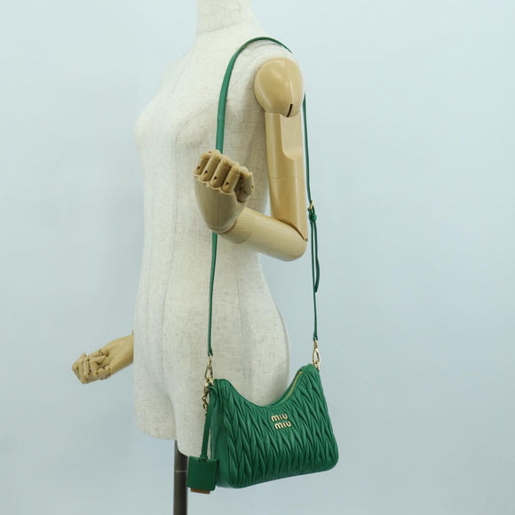 Miu Miu Matelasse Chain Shoulder Bag Leather 2way Green Gold Auth 171450SAM