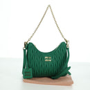 Miu Miu Matelasse Chain Shoulder Bag Leather 2way Green Gold Auth 171450SAM-12