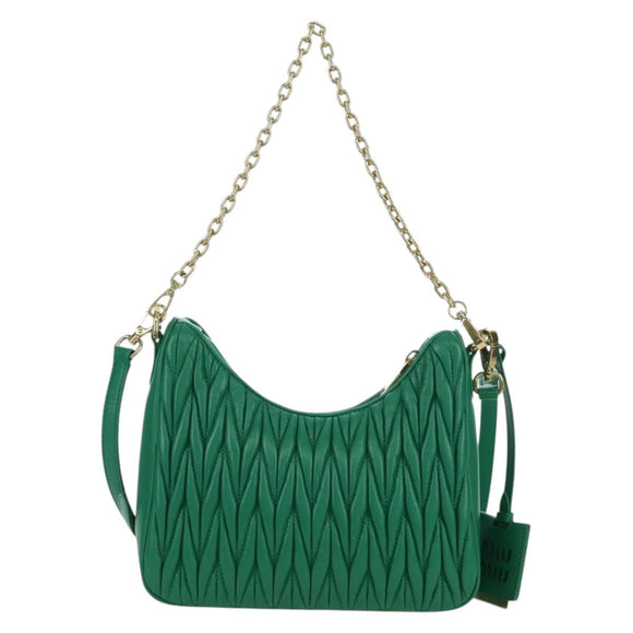 Miu Miu Matelasse Chain Shoulder Bag Leather 2way Green Gold Auth 171450SAM