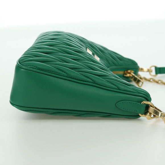 Miu Miu Matelasse Chain Shoulder Bag Leather 2way Green Gold Auth 171450SAM