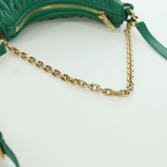 Miu Miu Matelasse Chain Shoulder Bag Leather 2way Green Gold Auth 171450SAM