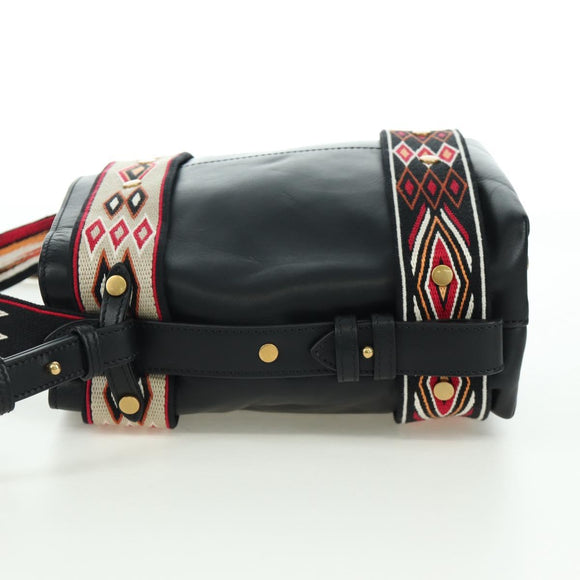 Christian Dior Shoulder Bag Leather 2way Black Gold Auth 171453SAV
