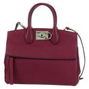 Salvatore Ferragamo Gancini Hand Bag Leather 2way Purple Gold Auth 171454A-13