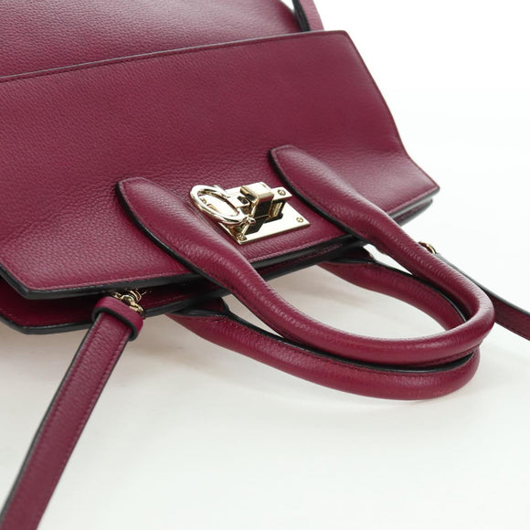 Salvatore Ferragamo Gancini Hand Bag Leather 2way Purple Gold Auth 171454A