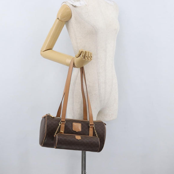 CELINE Macadam Canvas Hand Bag PVC Leather Brown Gold Auth 171455V
