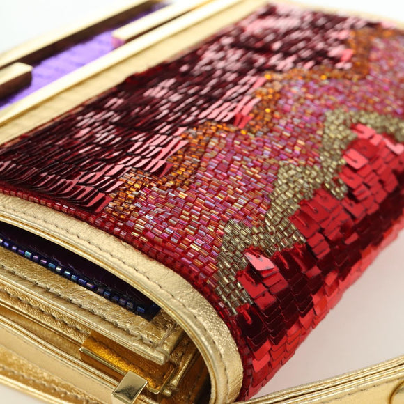 FENDI Sequin Shoulder Bag Leather Multicolor Gold Auth 171457SV